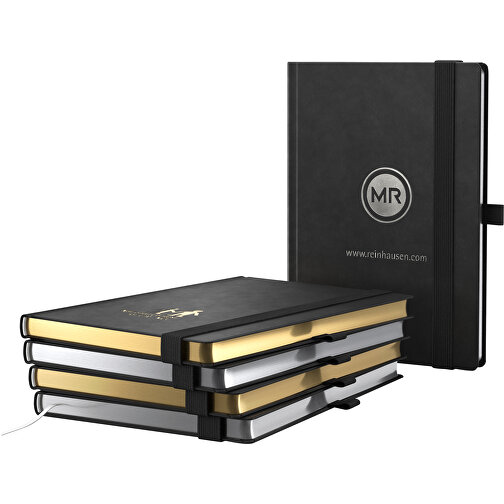 Notizbuch Gold-Book Bestseller A5 Inkl. Goldprägung , tiefschwarz, gold, Hochweisses Schreibpapier 90 g/m², 21,00cm x 14,80cm (Länge x Breite), Bild 2