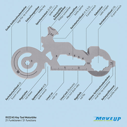 ROMINOX® Key Tool Motorbike / Motorrad (21 Funktionen) (Einzelhandel) , Edelstahl, 7,00cm x 0,23cm x 3,20cm (Länge x Höhe x Breite), Bild 10