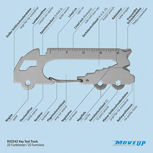 ROMINOX® Key Tool Truck / LKW (22 Funktionen) (Einzelhandel) , Edelstahl, 7,00cm x 0,23cm x 3,20cm (Länge x Höhe x Breite), Bild 10
