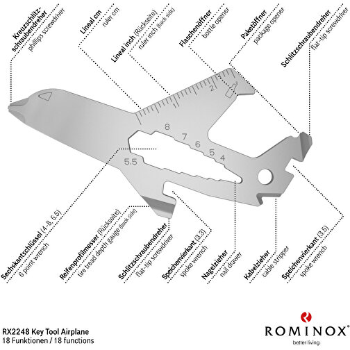 ROMINOX® Key Tool Airplane / Flugzeug (18 Funktionen) , Edelstahl, 7,00cm x 0,23cm x 3,20cm (Länge x Höhe x Breite), Bild 9