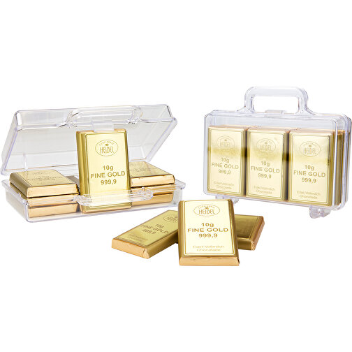 Sie Sind Gold Wert - Goldkoffer Mit 12 Goldbarren, Edelvollmilch-Schokolade , Confiserie Heidel, Kunststoff, 12,00cm x 3,70cm x 10,00cm (Länge x Höhe x Breite), Bild 3