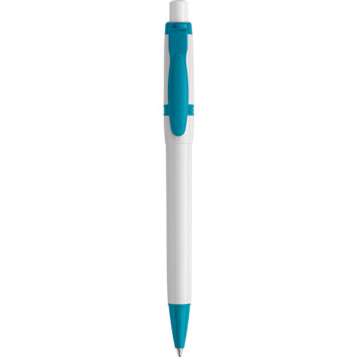 Kugelschreiber Olly Hardcolour , weiss / türkis, ABS, 13,80cm (Länge), Bild 1