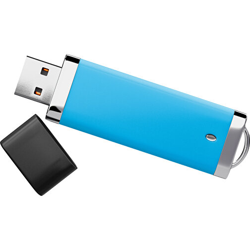 PromoPerfect USB-STICK 2.0 PLASTIK , himmelblau / schwarz MB , 65 GB , Gummiplastik, Kunststoff MB , 7,00cm x 0,70cm x 2,00cm (Länge x Höhe x Breite), Bild 1