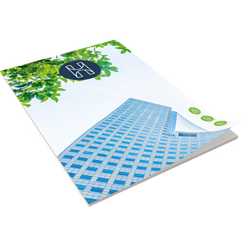 Schreibblock 'Primus-Cover Green' DIN A5, 50 Blatt , Umschlag: 300 g/m² Matt oberfl. geleimt weiß Recycling-Offset aus 100 % Altpapier, Innenbl: 70 g/m² Matt oberfl. geleim, 21,00cm x 14,80cm (Höhe x Breite), Bild 1