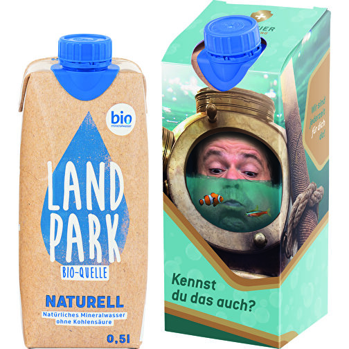 Landpark Mineralwasser Werbeverpackung Tetra Pak 0,5l Naturelle , Werbeverpackung aus weißem Karton, 5,00cm x 16,00cm x 6,00cm (Länge x Höhe x Breite), Bild 1
