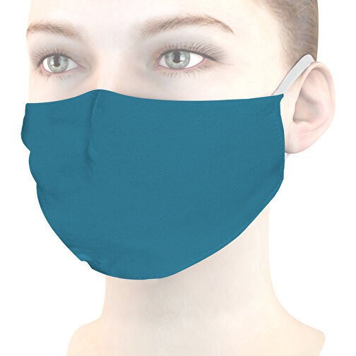 Mund-Nasen-Maske Deluxe , türkisblau, Baumwolle, 21,00cm x 12,00cm (Länge x Breite), Bild 1