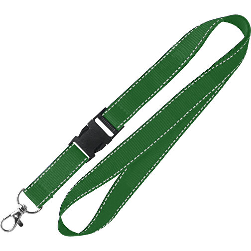 15 Mm Lanyard Mit Reflektierenden Fäden , dunkelgrün, Polyester, 92,00cm x 1,50cm (Länge x Breite), Bild 1