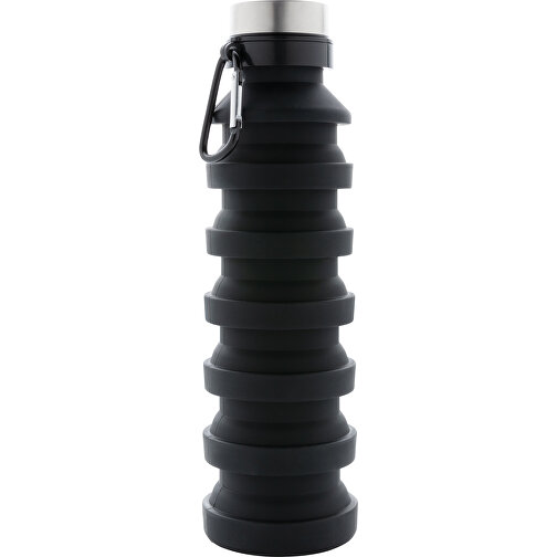 Auslaufgeschützte Faltbare Silikonflasche, Schwarz , schwarz, Silikon, 24,30cm (Höhe), Bild 5