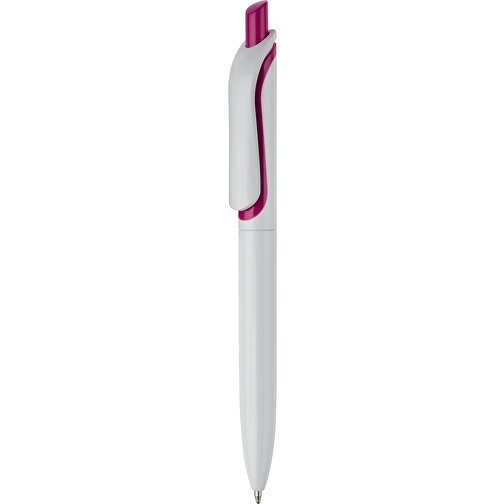 Kugelschreiber Modell Click Shadow - Hergestellt In Deutschland , weiss / dunkelrosa, ABS, 14,30cm (Länge), Bild 1