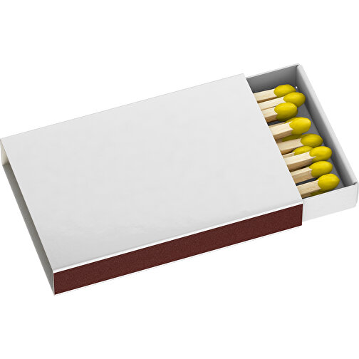 Streichholzschachtel 5,5 X 3,6 X 0,8 Cm , weiß / gelb, Holz, Karton, 5,50cm x 0,80cm x 3,60cm (Länge x Höhe x Breite), Bild 1