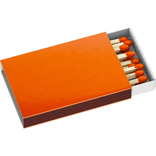 Streichholzschachtel 5,5 X 3,6 X 0,8 Cm , orange/weiß, Holz, Karton, 5,50cm x 0,80cm x 3,60cm (Länge x Höhe x Breite), Bild 1