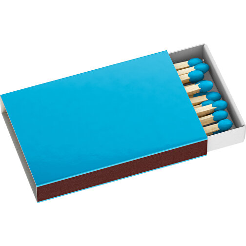 Streichholzschachtel 5,5 X 3,6 X 0,8 Cm , hellblau / weiss, Holz, Karton, 5,50cm x 0,80cm x 3,60cm (Länge x Höhe x Breite), Bild 1