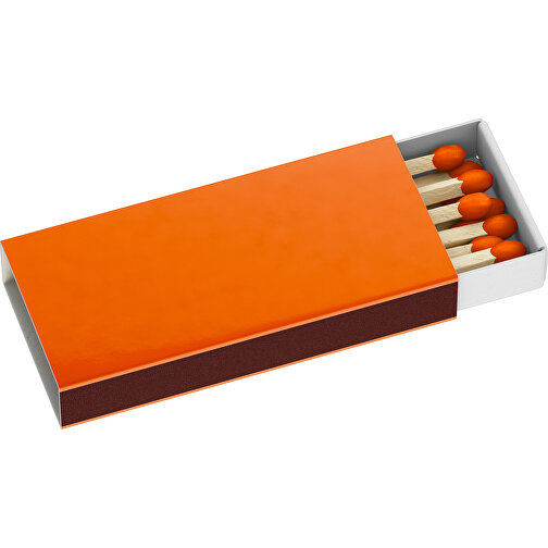 Streichholzschachtel 5,5 X 2,3 X 0,7 Cm , orange / weiß, Holz, Karton, 5,50cm x 0,70cm x 2,30cm (Länge x Höhe x Breite), Bild 1