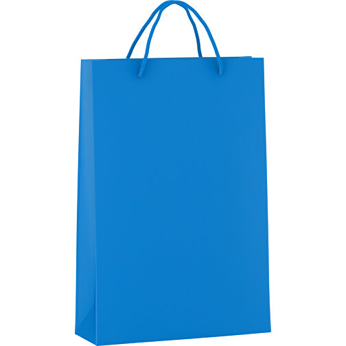 Tragetasche Basic 5 Mit Kunststoffkordeln , blau, Kraftpapier, 24,00cm x 36,00cm x 9,00cm (Länge x Höhe x Breite), Bild 1