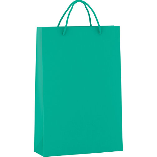Tragetasche Basic 5 Mit Kunststoffkordeln , hellgrün, Kraftpapier, 24,00cm x 36,00cm x 9,00cm (Länge x Höhe x Breite), Bild 1
