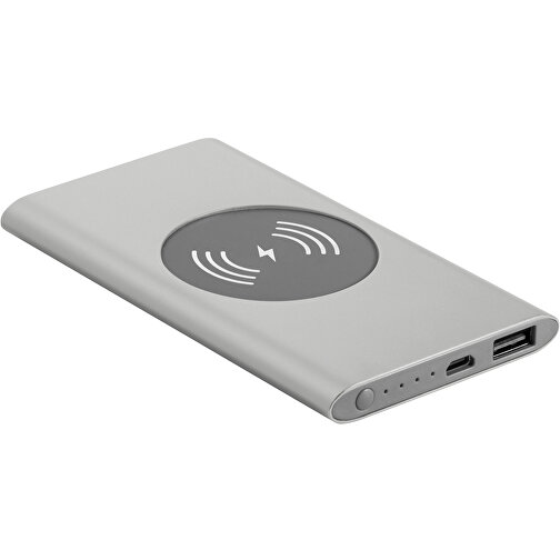 CASSINI. Induktive Powerbank , satinsilber, Aluminium, , Bild 1