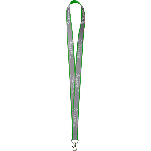 15 Mm Reflektierendes Lanyard , grün, Polyester, 90,00cm x 1,50cm (Länge x Breite), Bild 1
