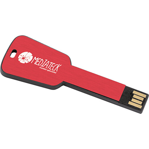 USB-Stick In Schlüsselform , rot MB , 8 GB , ABS, Aluminium MB , 2.5 - 6 MB/s MB , 7,68cm x 0,30cm x 2,80cm (Länge x Höhe x Breite), Bild 2