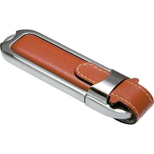 USB Stick Mit Lederapplikationen , braun MB , 1 GB , Metall, Leder MB , 2.5 - 6 MB/s MB , 8,60cm x 1,70cm x 2,40cm (Länge x Höhe x Breite), Bild 1