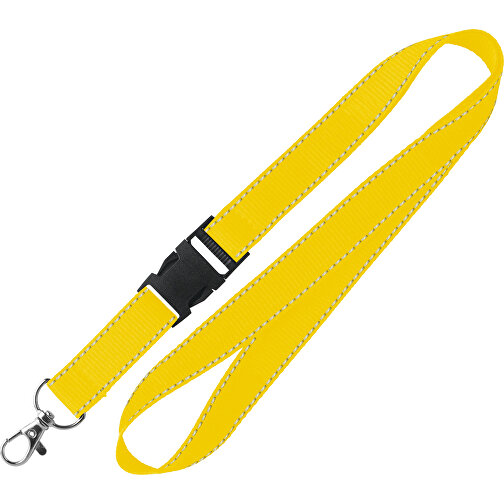 25 Mm Lanyard Mit Reflektierenden Fäden , gelb, Polyester, 92,00cm x 2,50cm (Länge x Breite), Bild 1