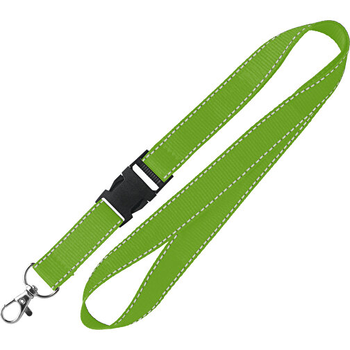 25 Mm Lanyard Mit Reflektierenden Fäden , apfelgrün, Polyester, 92,00cm x 2,50cm (Länge x Breite), Bild 1