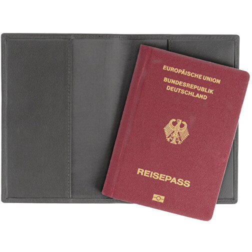 Housse pour passeport avec protection RFID (Noir, Cuir de boeuf nappa, 41g)  comme objets publicitaires Sur