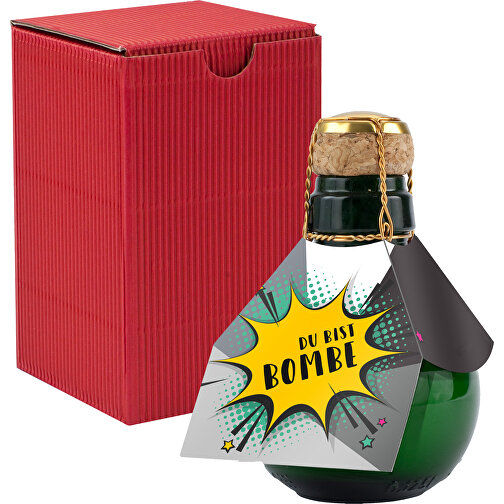 Kleinste Sektflasche Der Welt! Du Bist Bombe - Inklusive Geschenkkarton In Rot , rot, Glas, 7,50cm x 12,00cm x 7,50cm (Länge x Höhe x Breite), Bild 1