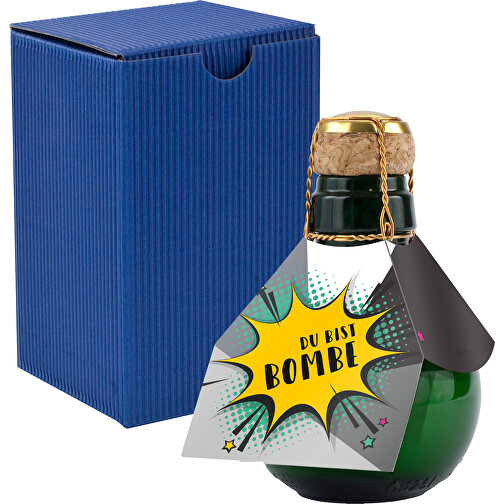 Kleinste Sektflasche Der Welt! Du Bist Bombe - Inklusive Geschenkkarton In Blau , blau, Glas, 7,50cm x 12,00cm x 7,50cm (Länge x Höhe x Breite), Bild 1