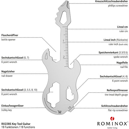 ROMINOX® Key Tool Guitar / Gitarre (19 Funktionen) , Edelstahl, 7,00cm x 0,23cm x 3,20cm (Länge x Höhe x Breite), Bild 9