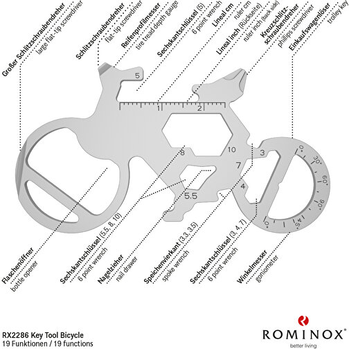 ROMINOX® Key Tool // Bicycle - 19 Functions (Fahrrad) , Edelstahl, 7,50cm x 0,23cm x 4,10cm (Länge x Höhe x Breite), Bild 8