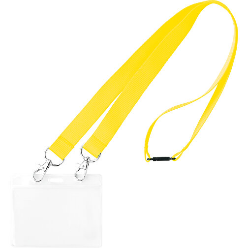 20 Mm Sicherheits Lanyard Mit 2 Metallkarabinern , gelb, Polyester, 90,00cm x 2,00cm (Länge x Breite), Bild 1