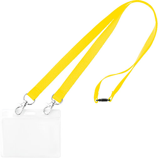 15 Mm Sicherheits Lanyard Mit 2 Metallkarabinern , gelb, Polyester, 90,00cm x 1,50cm (Länge x Breite), Bild 1