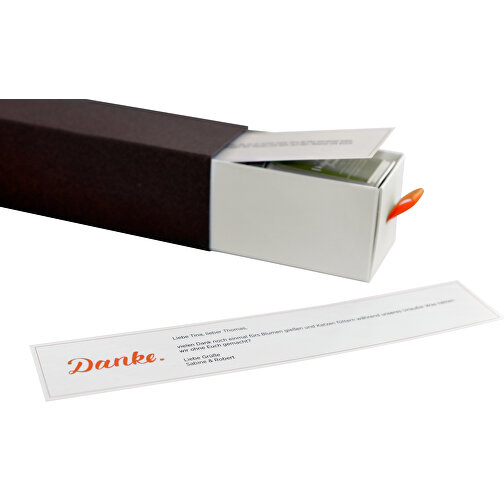 Dankebox 'Premium-Tee Aus Darjeeling' , braun, Papier, Pappe, Satin, 21,50cm x 5,50cm x 5,50cm (Länge x Höhe x Breite), Bild 4