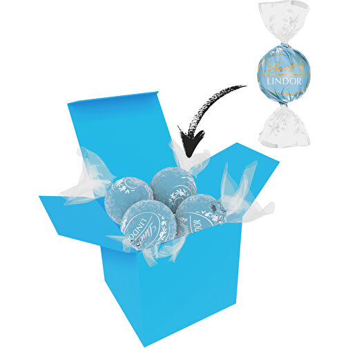 Color Lindor Box - Hellblau - Stracciatella , Lindt, türkis, Pappe, 5,50cm x 5,50cm x 5,50cm (Länge x Höhe x Breite), Bild 1