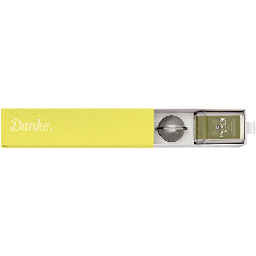 Dankebox 'Premium-Tee Aus Darjeeling' - Gelb , gelb, Papier, Pappe, Satin, 21,50cm x 5,50cm x 5,50cm (Länge x Höhe x Breite), Bild 1