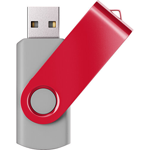 USB-Stick SWING Color 2.0 8 GB , Promo Effects MB , grau / dunkelrot MB , 8 GB , Kunststoff/ Aluminium MB , 5,70cm x 1,00cm x 1,90cm (Länge x Höhe x Breite), Bild 1