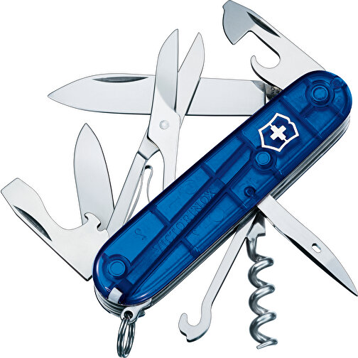 CLIMBER- Victorinox Schweizer Messer , Victorinox, transparent blau, hochlegierter, rostfreier Stahl, 9,10cm x 1,70cm x 2,70cm (Länge x Höhe x Breite), Bild 2