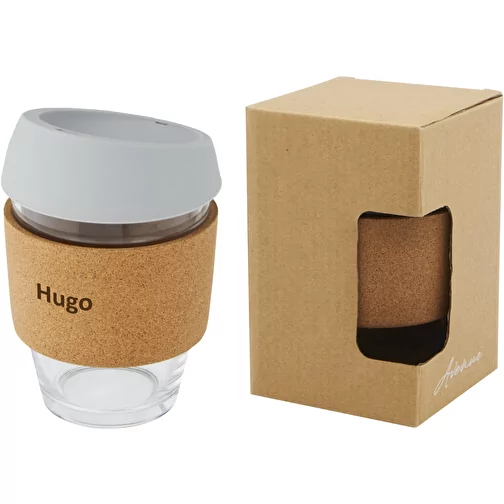 Gobelet Lidan de 360 ml en verre borosilicate avec grip en liège et couvercle en silicone, Image 4