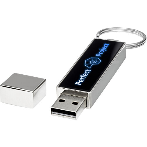 Rechteckiger Light Up USB Stick , schwarz / blau MB , 1 GB , Zink Legierung, Kunststoff MB , 6,80cm x 0,90cm x 1,70cm (Länge x Höhe x Breite), Bild 2