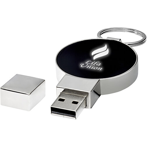 Runder Light Up USB Stick , schwarz / silber / weiss MB , 16 GB , Zink Legierung, Kunststoff MB , 6,90cm x 0,90cm x 3,80cm (Länge x Höhe x Breite), Bild 2