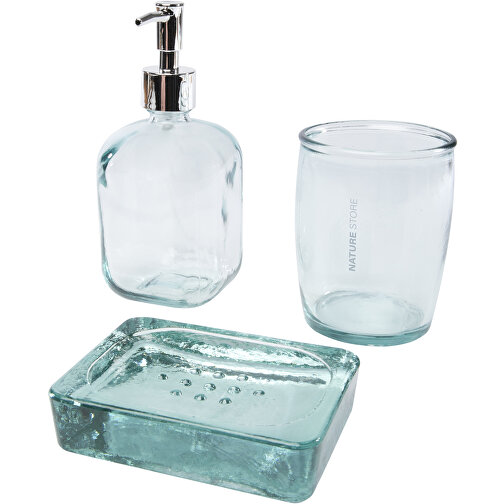 Set de 3 recipientes de vidrio reciclado para baño 'Jabony', Imagen 4
