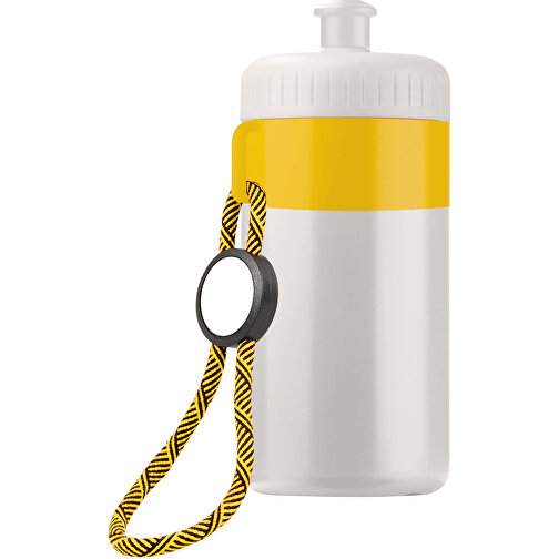 Sportflasche Mit Halteschlaufe 500ml , weiss / gelb, LDPE & PP, 17,00cm (Höhe), Bild 1