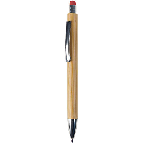 Bambus Kugelschreiber New York Mit Touchpen , rot, Bambus, 14,20cm (Länge), Bild 1