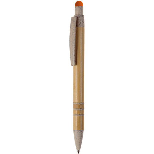Kugelschreiber Bambus Mit Touchpen Und Weizenstroh Elementen , beige / orange, Bamboo & Wheatstraw, 14,50cm (Länge), Bild 1