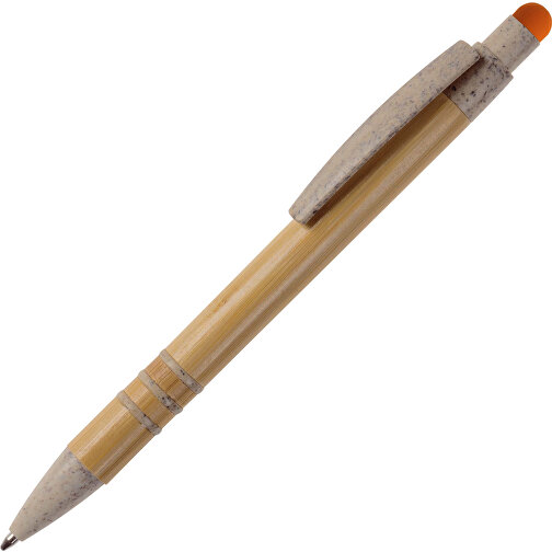 Kugelschreiber Bambus Mit Touchpen Und Weizenstroh Elementen , beige / orange, Bamboo & Wheatstraw, 14,50cm (Länge), Bild 2