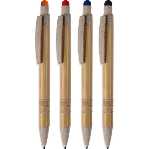 Kugelschreiber Bambus Mit Touchpen Und Weizenstroh Elementen , beige / blau, Bamboo & Wheatstraw, 14,50cm (Länge), Bild 5