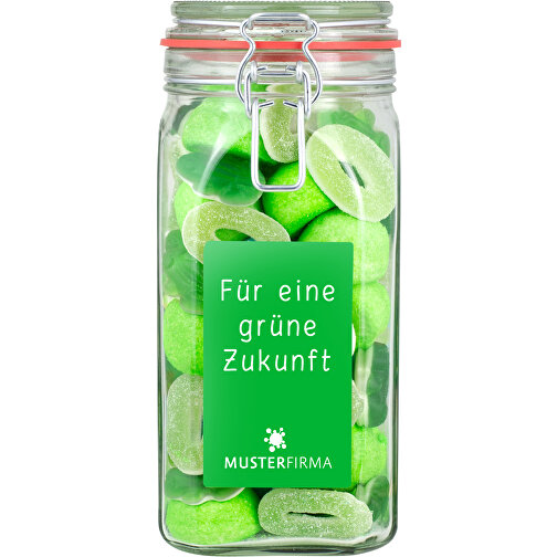 Bügelglas L Grün , Glas mit Drahtbügel, 13,00cm x 21,50cm x 10,00cm (Länge x Höhe x Breite), Bild 1