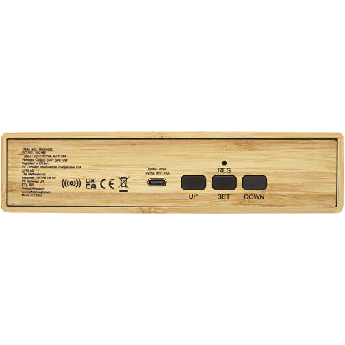 Caricabatterie wireless in bambù con orologio Minata, Immagine 6