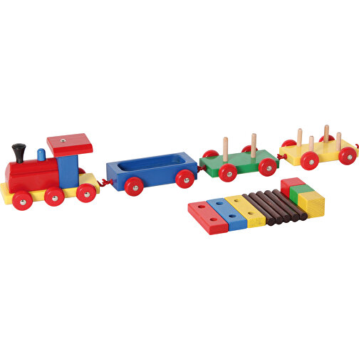 Godståg i trä med 3 släpvagnar, färgat, Bild 2