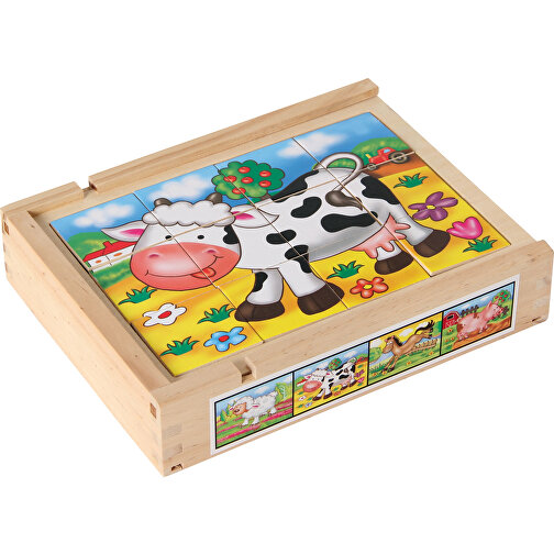 Jeu de puzzles magnétiques (4) Animaux de la ferme dans une boîte en bois, Image 1